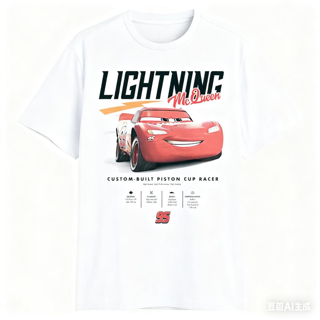 Pixar Trendy Casual Loose Fashion Short-sleeved Car Story Lightning McQueen Statistical Adult T-shirt