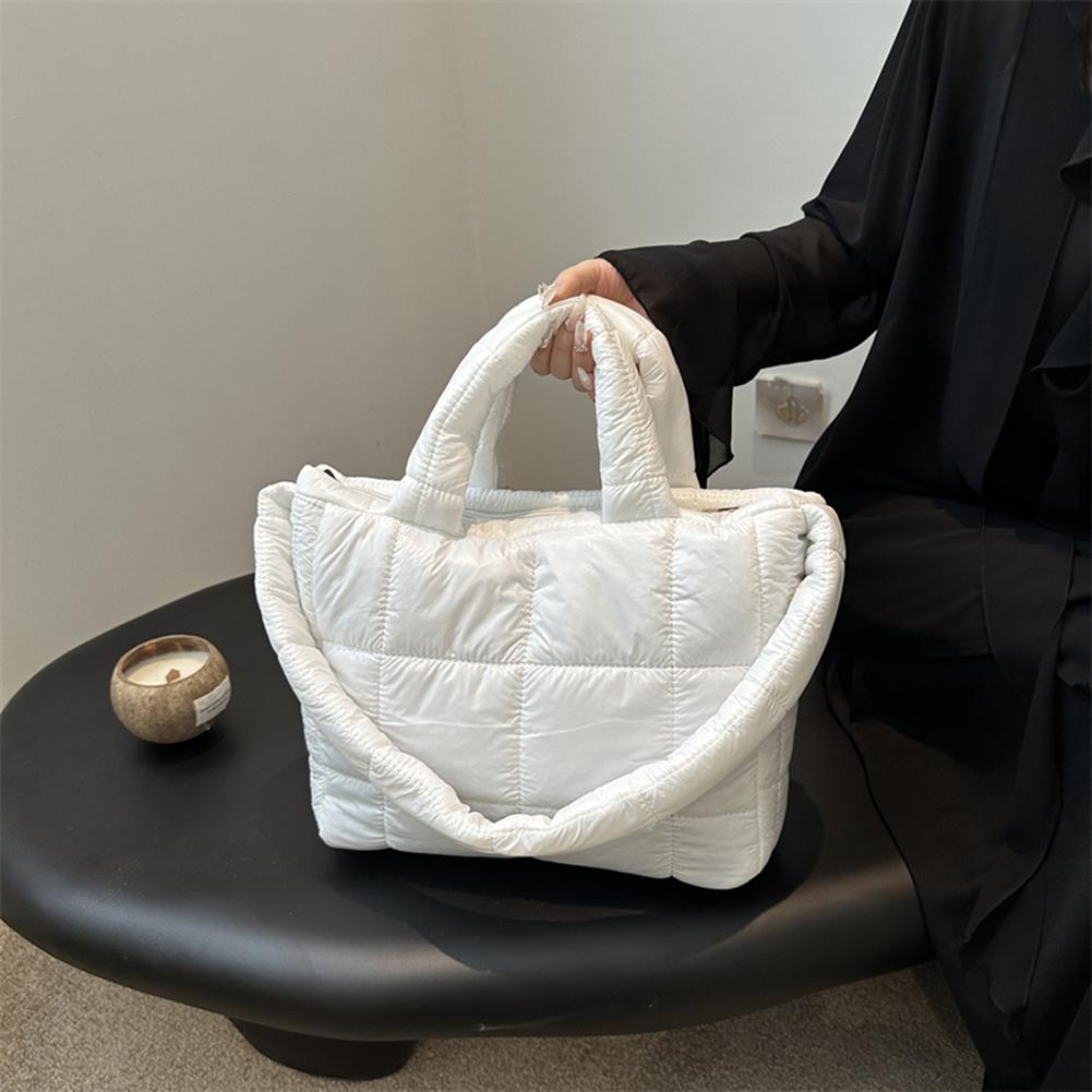 Women Quilted Shoulder Bag Puffer Tote Handbag Large Capacity Travel Top Handle Bag Commute Crossbody Bags Puffy Messenger Bag