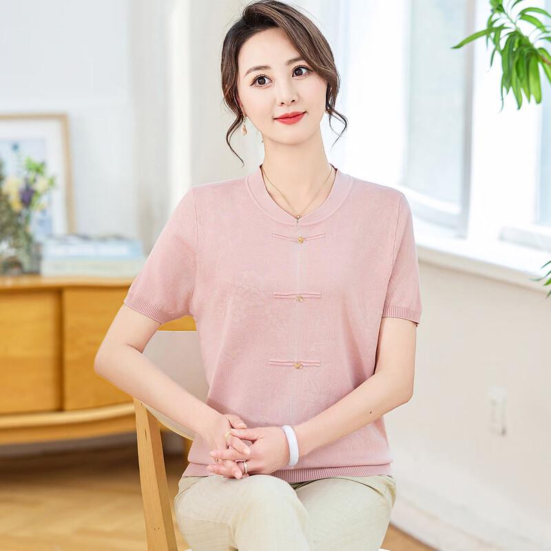 

Woxue 2025 New Chinese Style Slim Fit Knitted T-Shirt for Middle-Aged Women 2XL