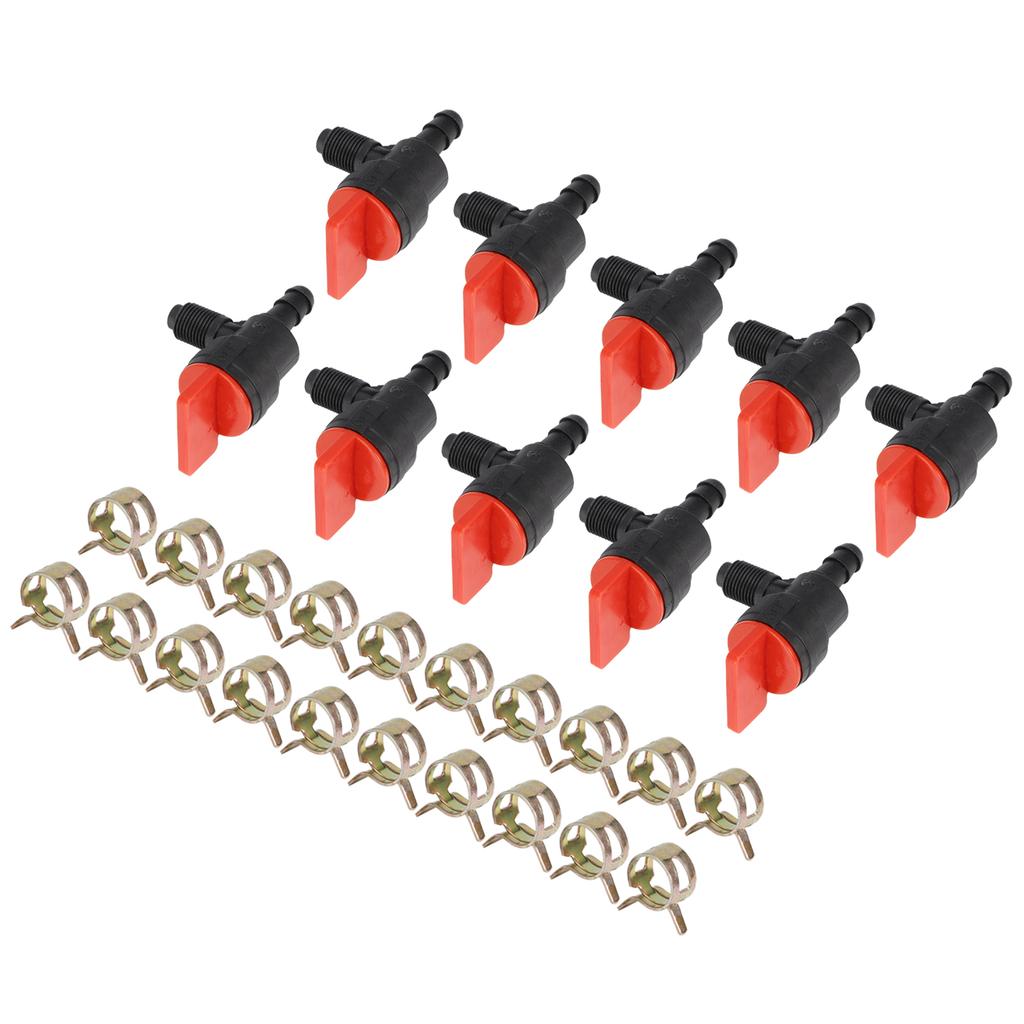 90 Degree Fuel Shut Off Valve, Carburetor Parts with 10 Shut Off Valves and 20 Clips, for 1Celsius4in Tube 698181 494539 697944 35857