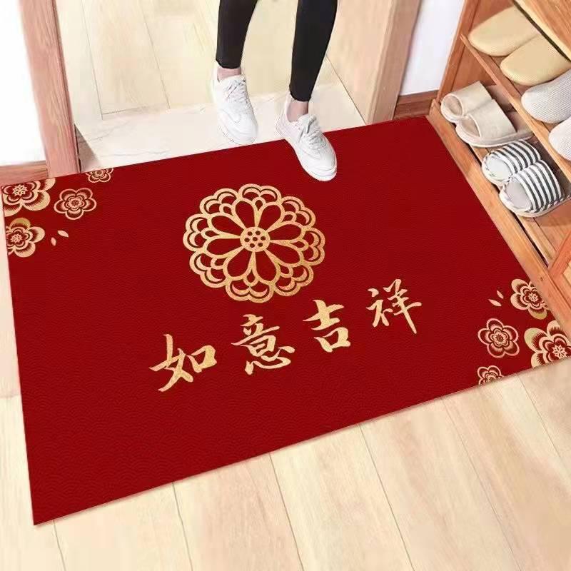 Festive Red Silicone Bottom Indoor Doormat for Entryway and Bathroom
