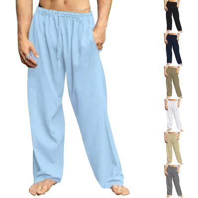 Pantaloni Estivi da Uomo in Lino Hip Hop Traspiranti Gamba Dritta Moda Ampi Casual Pantaloni da Sudore