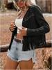 New Women's Faux Suede Fringe Trim Long Sleeve Open Front Cardigan Western Music Festival Outfit