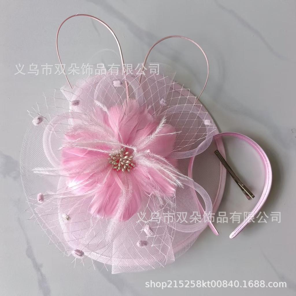 Popular European and American bridal headgear retro mesh top hat feather hair accessories headgear horse racing festival mesh headgear