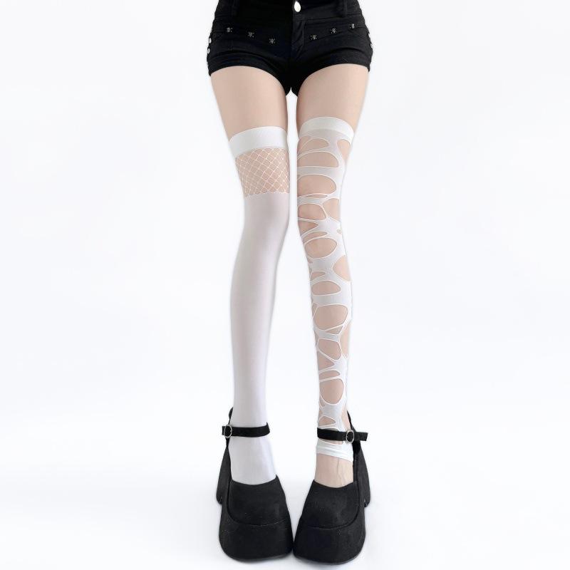 Irregular Punk Hollow Hot Girl Subculture Black Ripped Stockings Leggings Y2k Millennium