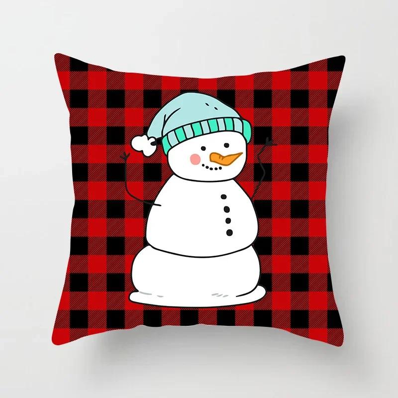 Christmas Decoration Black and Red Checkered Printed Cushion Cover for Home Living Room Sofa  Pillowcase 45 * 45cm