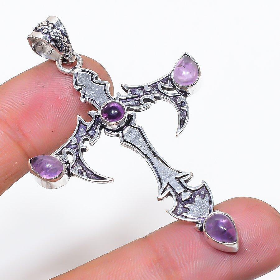 Natural Sage Amethyst Gemstone 925 Sterling Silver Jewelry Pendant 2.48  AP-14381