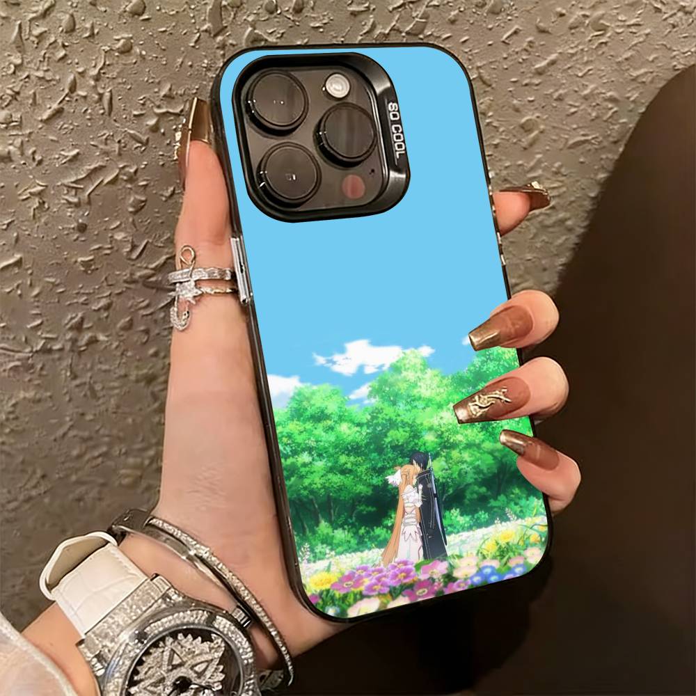 

Kirito & Asuna Anime Phone Case For iPhone 17,16,15,14,13,12,11 Plus,Pro Max,XS,Colorful Silver Black Cover iPhoneXSMAX