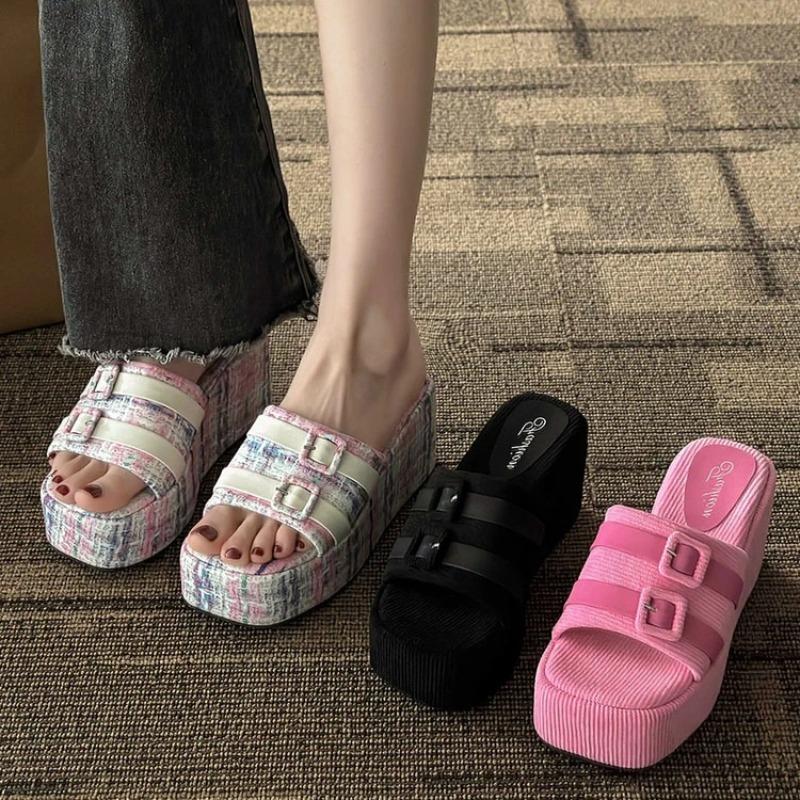 Designer Women Slippers Summer Casual Platform Sandal Fashion Wedge Heel Slippers Summer Open-toe Beach Slippers Chaussons Femme