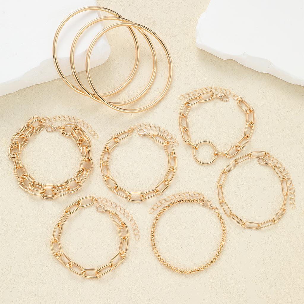 9 Pcs Gold Color Bangle Bracelet Set For Women Chunky Minimalist Paperclip Oval Link Stackable Open Bracelet Trendy Jewelry Gift