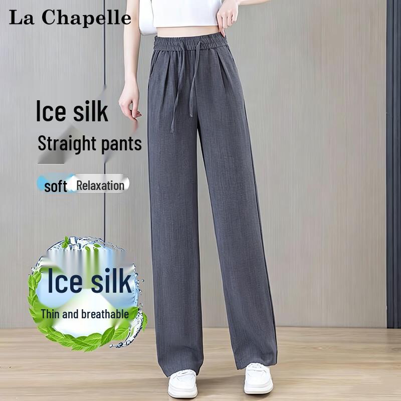 La Chapelle Women s High-Waist Ice Silk Straight-Leg Pants L