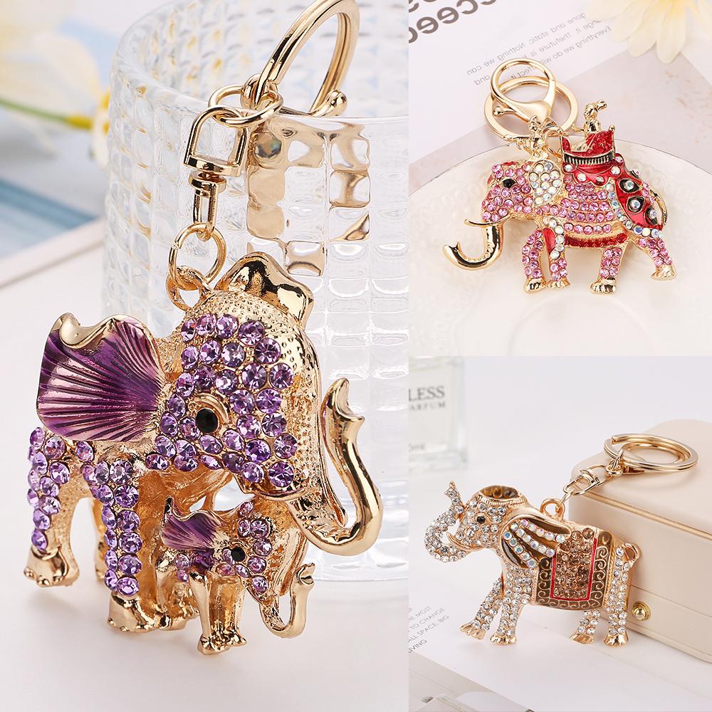 Fashion Rhinestone Elephant Keychains Cute Animal Keyrings Car Key Chain Women Bag Charm Pendant Jewelry