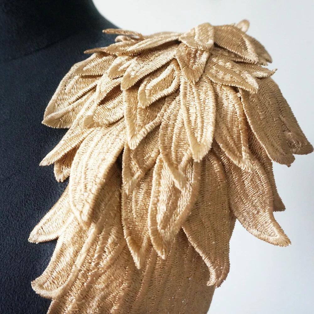 2Pcs/Pair Embroidery Angel Wing Applique Sewing Flower Collar Patch for Wedding Party Gown Bridal Dress Clothes DIY Crafts