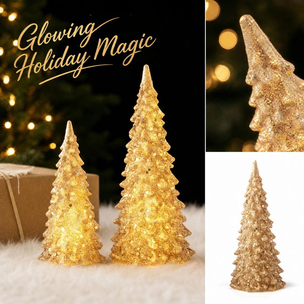 Lighted Christmas Tree Tabletop Decoration - Plastic Glowing Ornament for Holiday Party and Scene Display