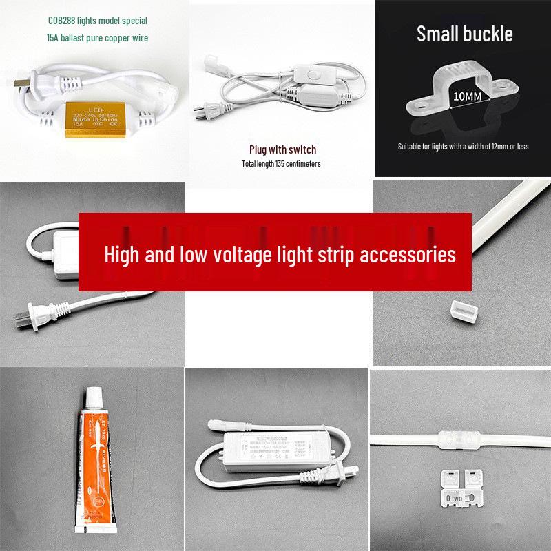 220V LED Strip Accessories: Switch Plug, Knob Dimmer, Connector, Connecting Wire, 24V Low-Voltage Corner