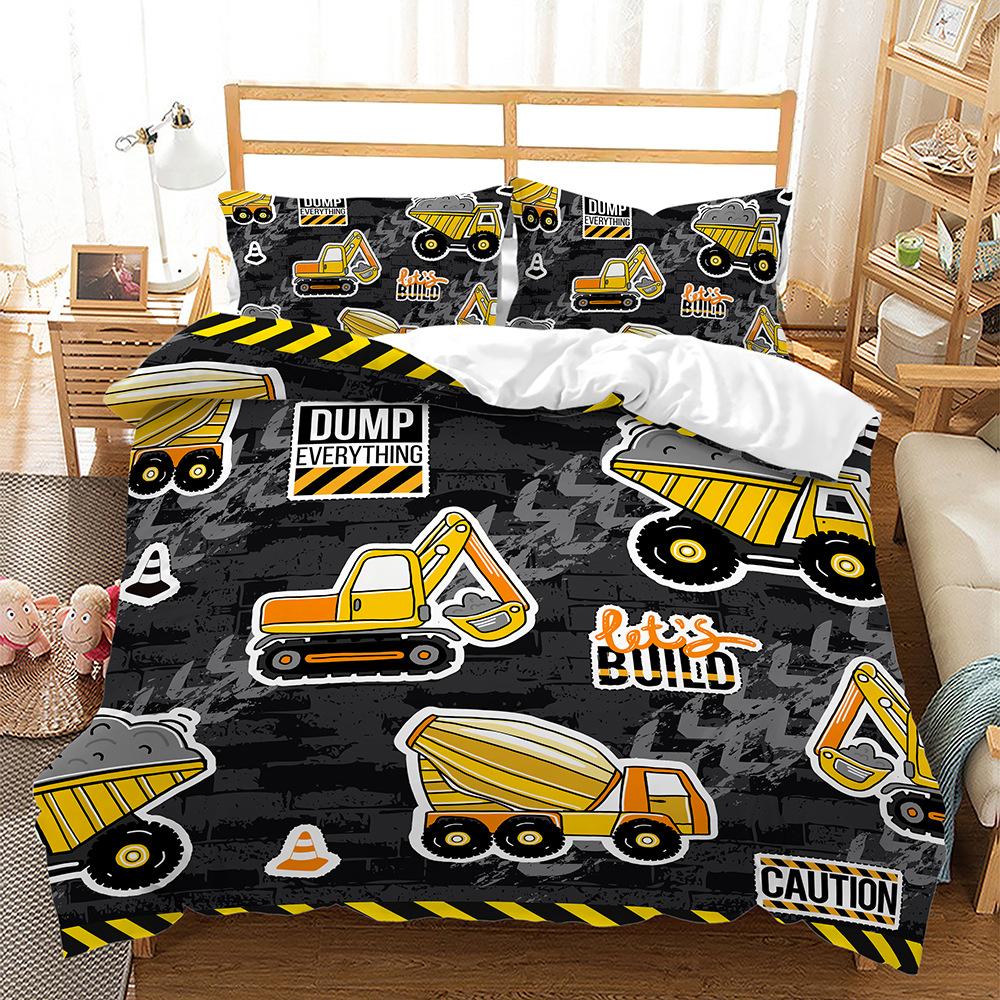 Kit Cartoon Excavator 3D Digital Printing Three-Piece Set Four-Piece Set Two-Piece Set 135 * 200 (two-piece set) 90g