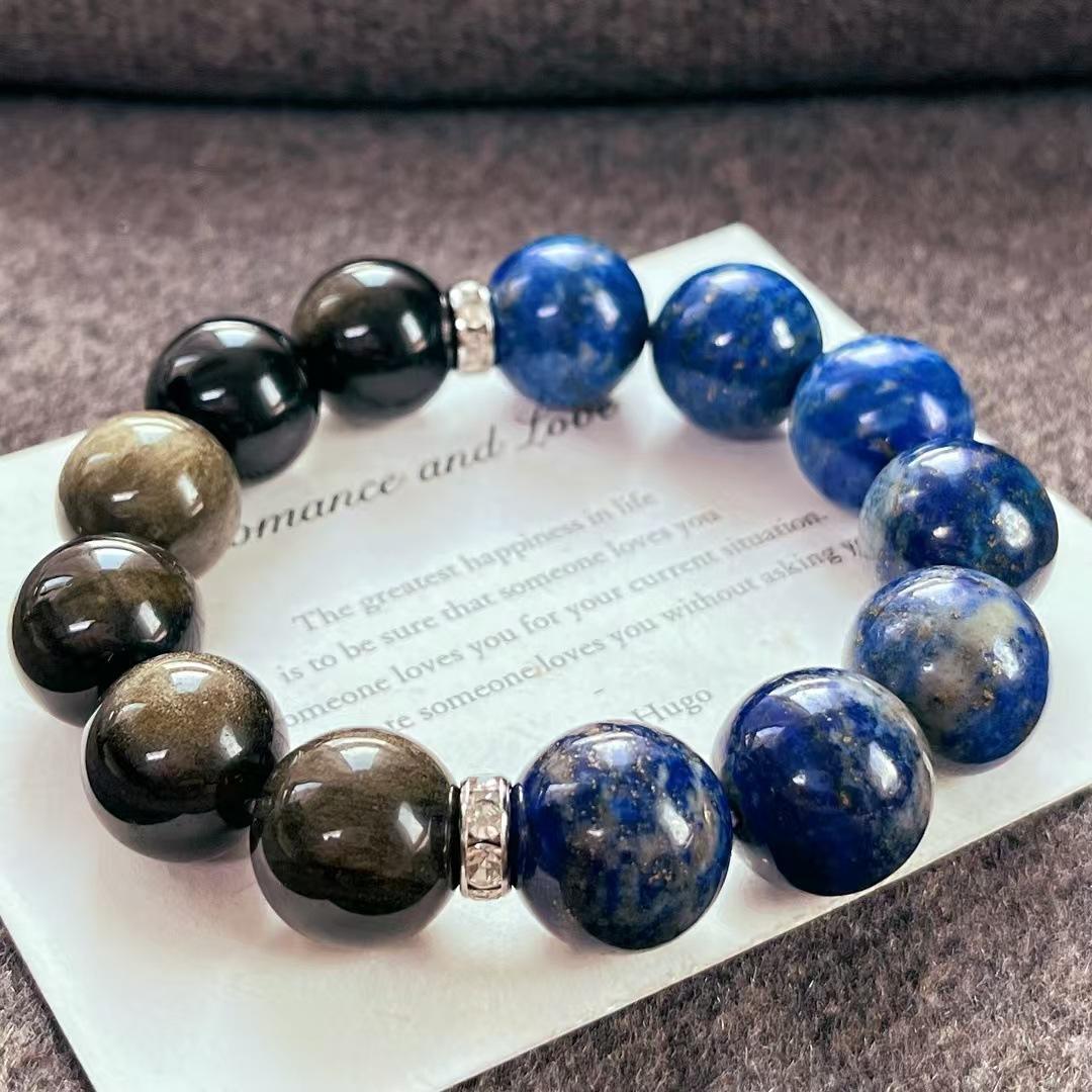 14Mm High Matching Retro Natural Lapis Lazuli Obsidian Bracelet Bracelet.