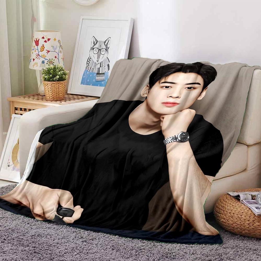 1Pc Cha Eun-woo Print Blanket Soft Comfortable Polyester Throw Blanket Allseason Use Perfect Bedroom Office Outdoor Ideal Christmas Gift Choice Print 