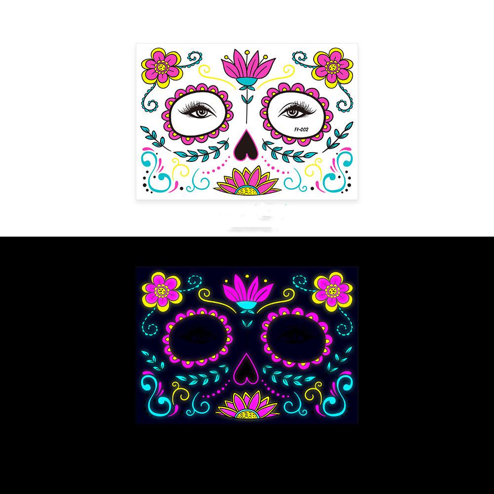 Halloween Funny Fluorescence Stickers Creative Horror Temporary Makeup Dance Death Spirit Face Tattoo Stickers Masquerade Mask