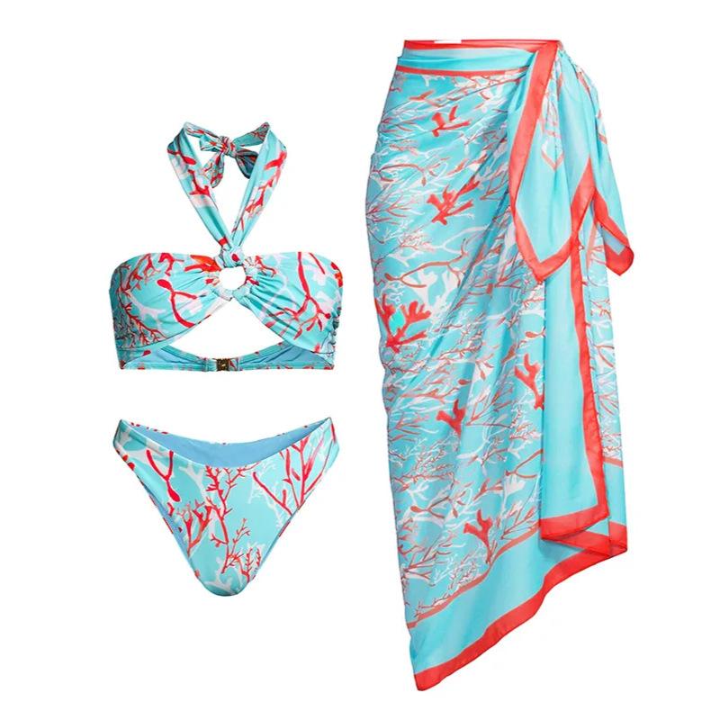 New Split Three-piece Bikini Swimsuit Women's Chiffon Skirt Swimsuit Set