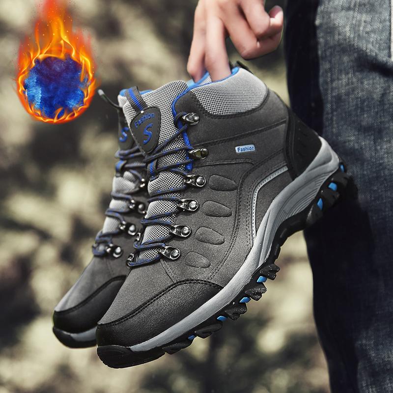 Men Winter Plush Ankle Boots Women Waterproof Plush Snow Boot Men Hiking Shoes Outdoor Sneakers Couple Climbing Trekking Boots