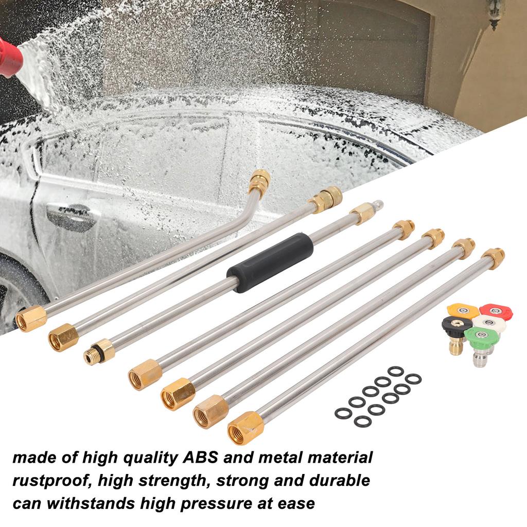 High Pressure Power Washer Extension Wand Set 4000PSI Gutter Cleaning Tool with 5 Nozzle Tips for Car