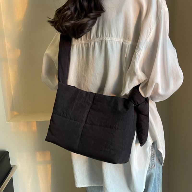 Solid Color Shoulder Messenger Bags Large Capacity Down Cotton Padded Shopping Bag Lightweight Quilted Totes for Women Girls