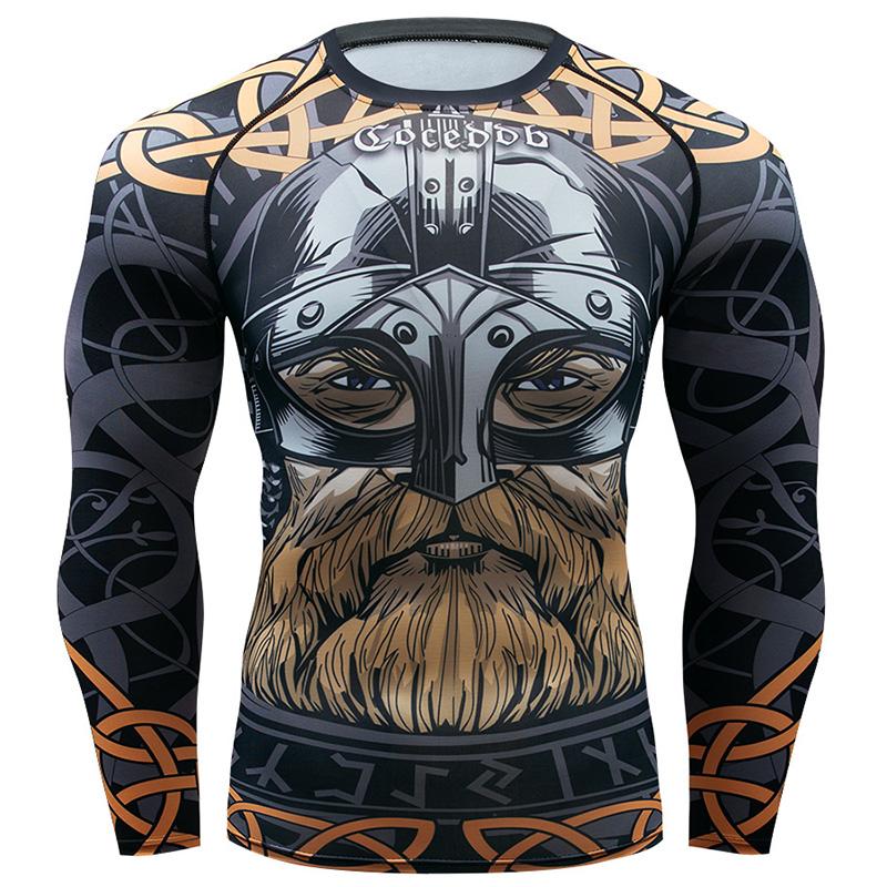 

Мужская тренировочная компрессионная рубашка с 3D принтом, быстросохнущие колготки для бега, спортивная одежда с длинными рукавами, одежда для тренировок