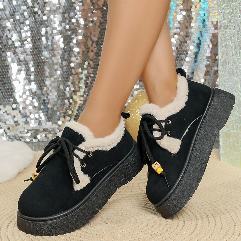 Fashion New Thick Sole Lace Up Snow Boots Women Winter Warm Thicken Plush Ankle Boots Woman Plus Size 35-42 Non Slip Casual Cotton Shoes