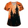 Women's Halloween Print Costume V-Neck Short Sleeve Loose Fit with Pockets