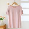 Women O-neck T-shirt with Built-in Bra Casual Solid Color Short Sleeve Top