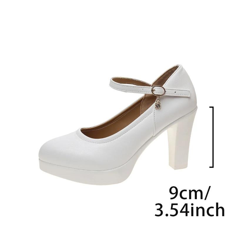 Mary Jane High Heels Women's Shoes Buckle Strap Thick Heel Spring Summer New Style Retro Slip-On Casual Shoes for Adults