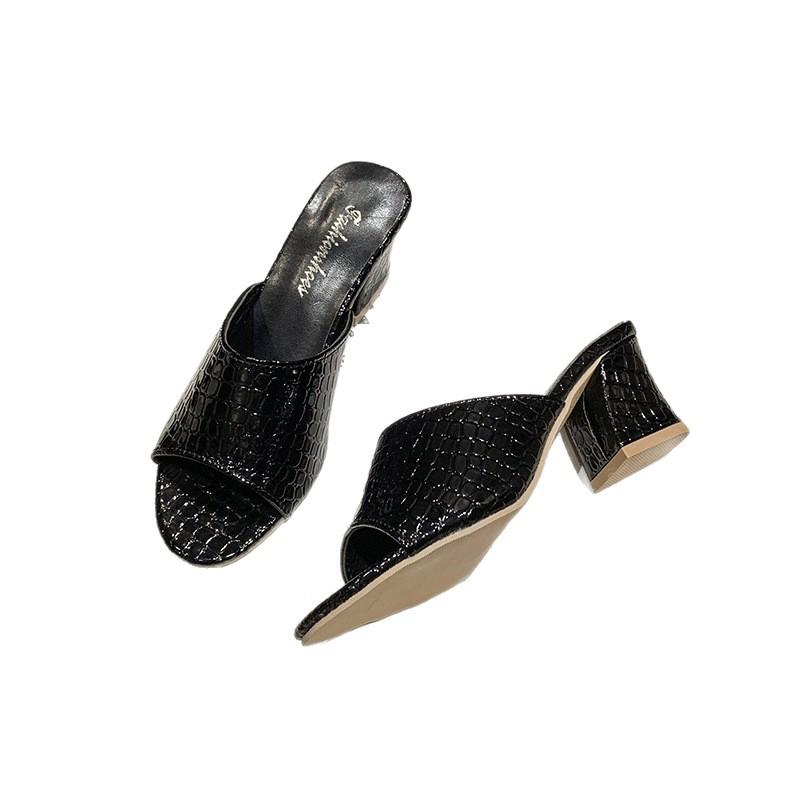 Celebrytka fajne kapcie damskie na średnim obcasie jesień 2025 nowe modne wszechstronne jedno pasek grubszy obcas wysoki obcas rybi pysk kapcie