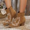 Fashion 2025 New Women Western Cowboy Boots Retro Comfortable Chunky Heels Ankle Boots Woman Autumn Embroidered High Heels Shoes Women