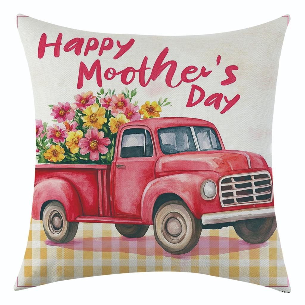 New Mother's Day Series Linen Pillowcase, Holiday Decoration Car Flower Cushion Cover