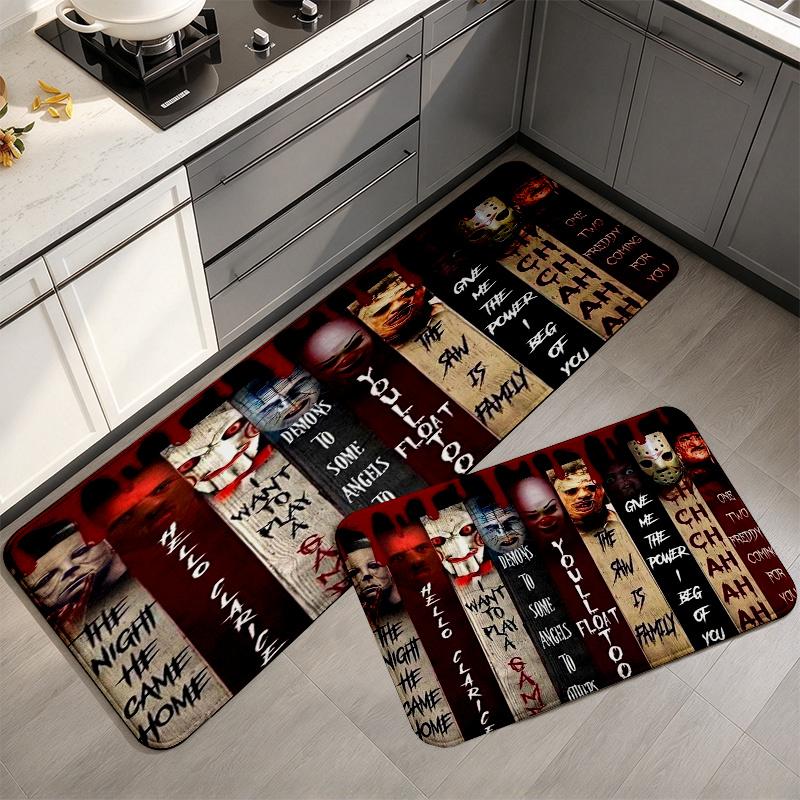 Horror Halloween Flannel Kitchen Mat Christmas Soft Area Rug Non Slip Floor Carpet Home Decoration