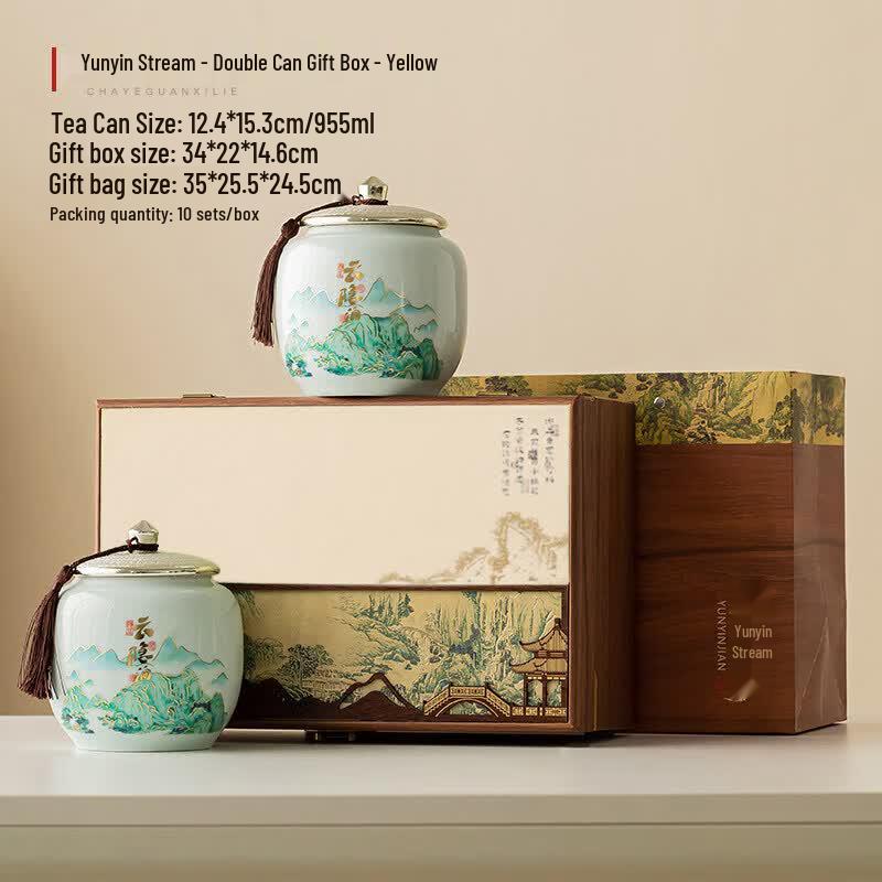 Qiwei Thousand-Mile Landscape Ceramic Tea Caddy