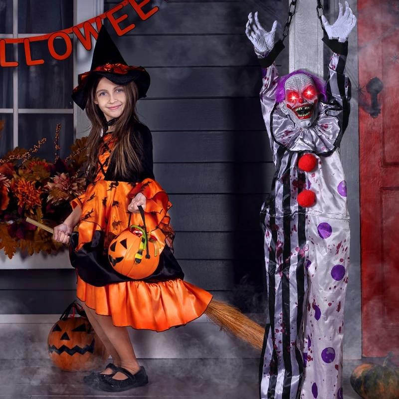 Halloween New Arrival Sound Activated Glowing Talking Hanging Ghost Scary Decor with Clown for Haunted House Party Prop Decor