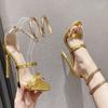 Eilyken Design Style Snake Print Leather Twining Ankle Strap Women Sandals Sexy Open Toe Stiletto High Heels Stripper Shoes
