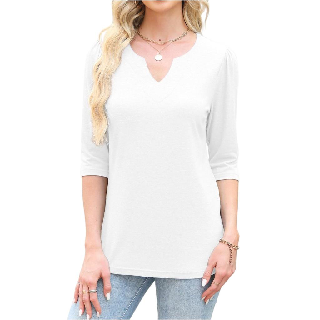 Women's Fashion 7-inch Sleeve Pullover Solid Color Top