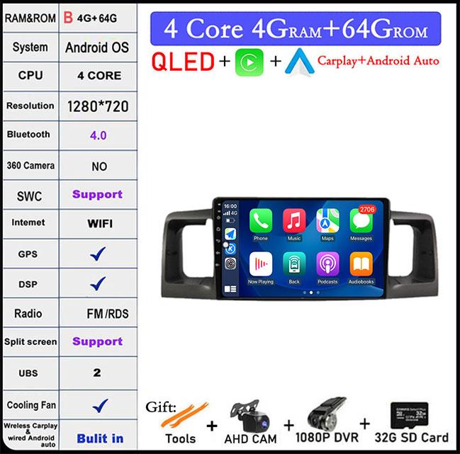 Android 14 For Toyota Corolla E120 E 120 Byd F3 2007-2011 Dsp 4G LTE Car Video Radio Multimedia GPS Player Carplay
