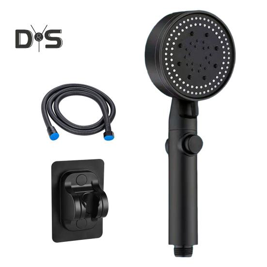 

Душевая головка высокого давления с ручным управлением, 8 режимами распыления, функция верхнего распыления, набор из 5 функций и длинного шланга чёрный