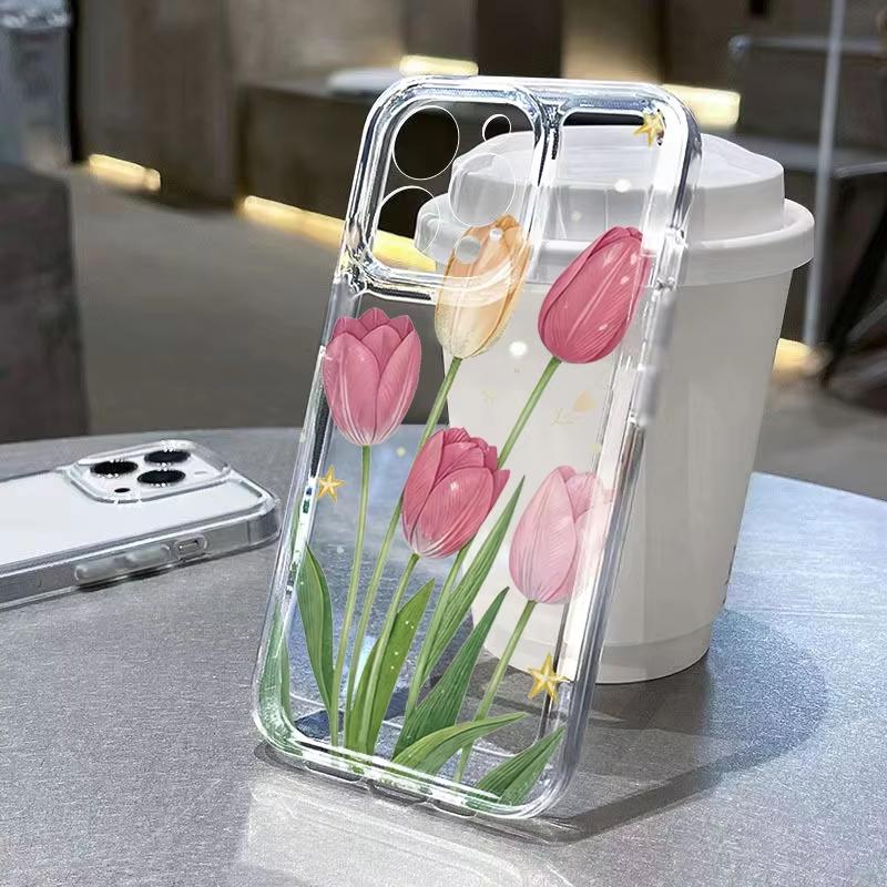 Transparent Tulip Flower and Star TPU Phone Case For Samsung Galaxy A53 A71 A72 A73 S26 S25 S24 Ultra S23 S22 S21 S20 Plus Cover