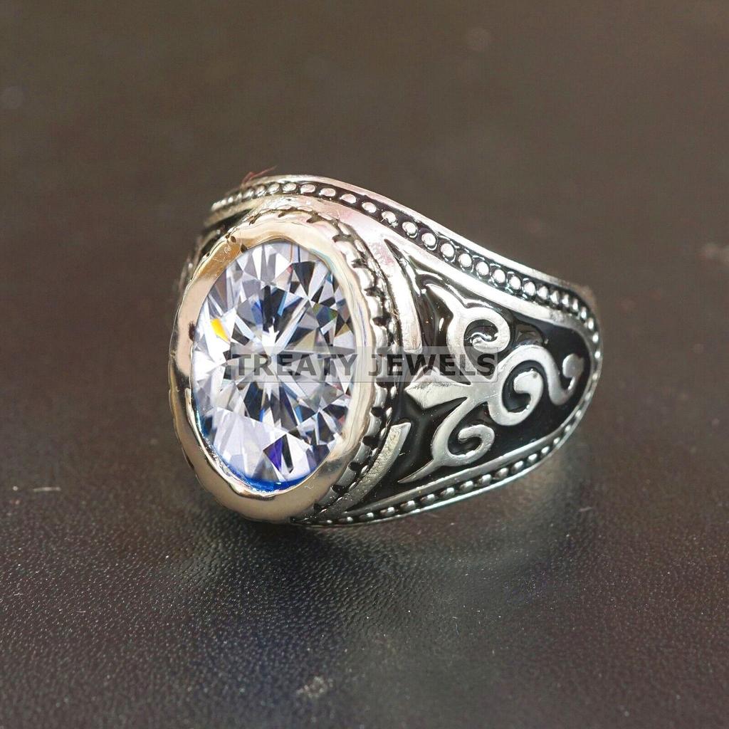 Moissanite Oval Cut Gemstone With 925 Sterling Silver Ring For Men's #B291 JL375681946718