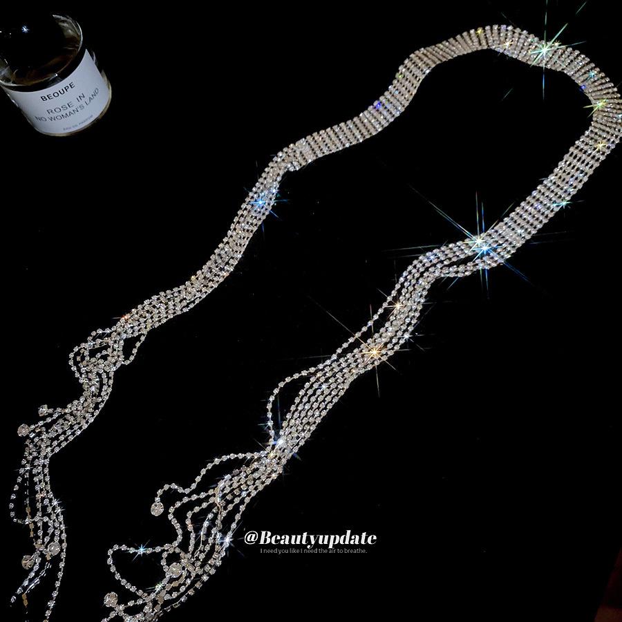 Elegant European Crystal Tassel Necklace: Vintage-Style Sweater Chain for Women