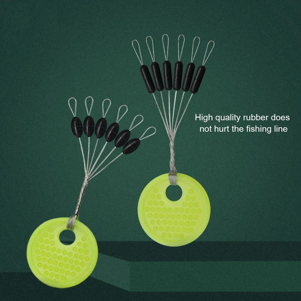 60/120PCS 10/20 Group Set Rubber Silicon Space Bean Sea Carp Fly Fishing Black Rubber Oval Stopper Fishing Float Fishing Bobber