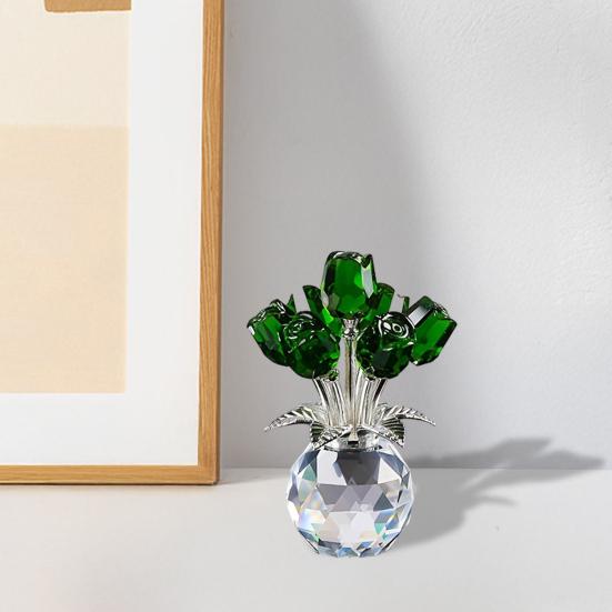 Faux Crystal Rose Flower Ornament Handmade Bouquet Figurine Mini Flower Vase Decoration Wife Girlfriend Women Wedding Anniversary Birthday Gift