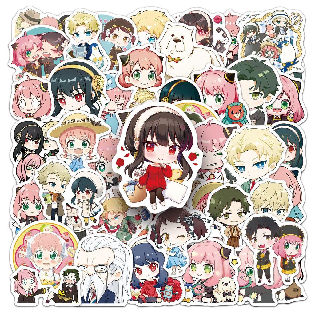 50 Q Version Spy x Family Stickers: Japanese Anime Characters, Cartoon Anya Guka, DIY Decorative Set.