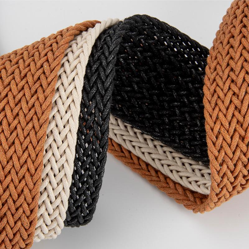 Women's Braided European and American Style Punch-free Belt Women's Alloy Round Buckle with Dress Waist Seal Waist Belt