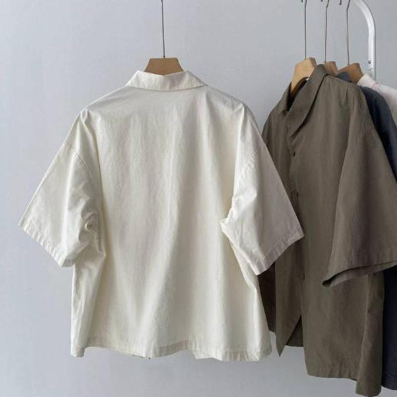 Cotton Shirts Women Vintage Short Sleeve Polo Neck Casual Summer Single Breasted One Piece Blouse Women